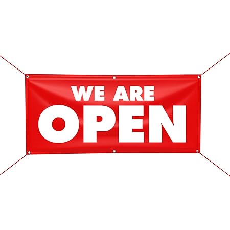 Amazon Com We Are Open Banner Sign 13 Oz Heavy Duty Waterproof We Are Open Vinyl Banner With Metal Grommets B 36 X 72 Office Products