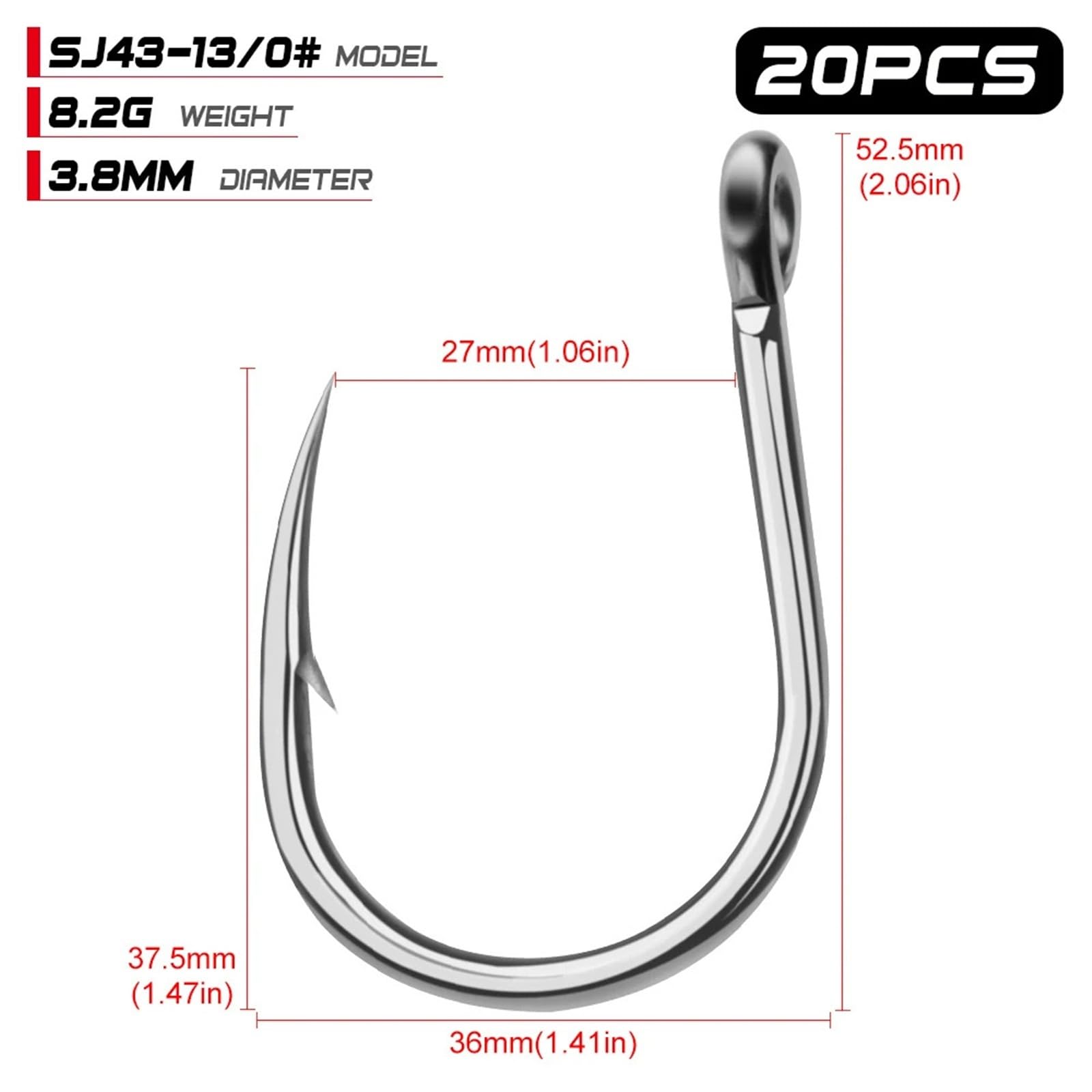 Anzuelos de Pesca 20 anzuelos de Pesca Agua Salada 1/0#-13/0# Acero Inoxidable Aparejos Individuales