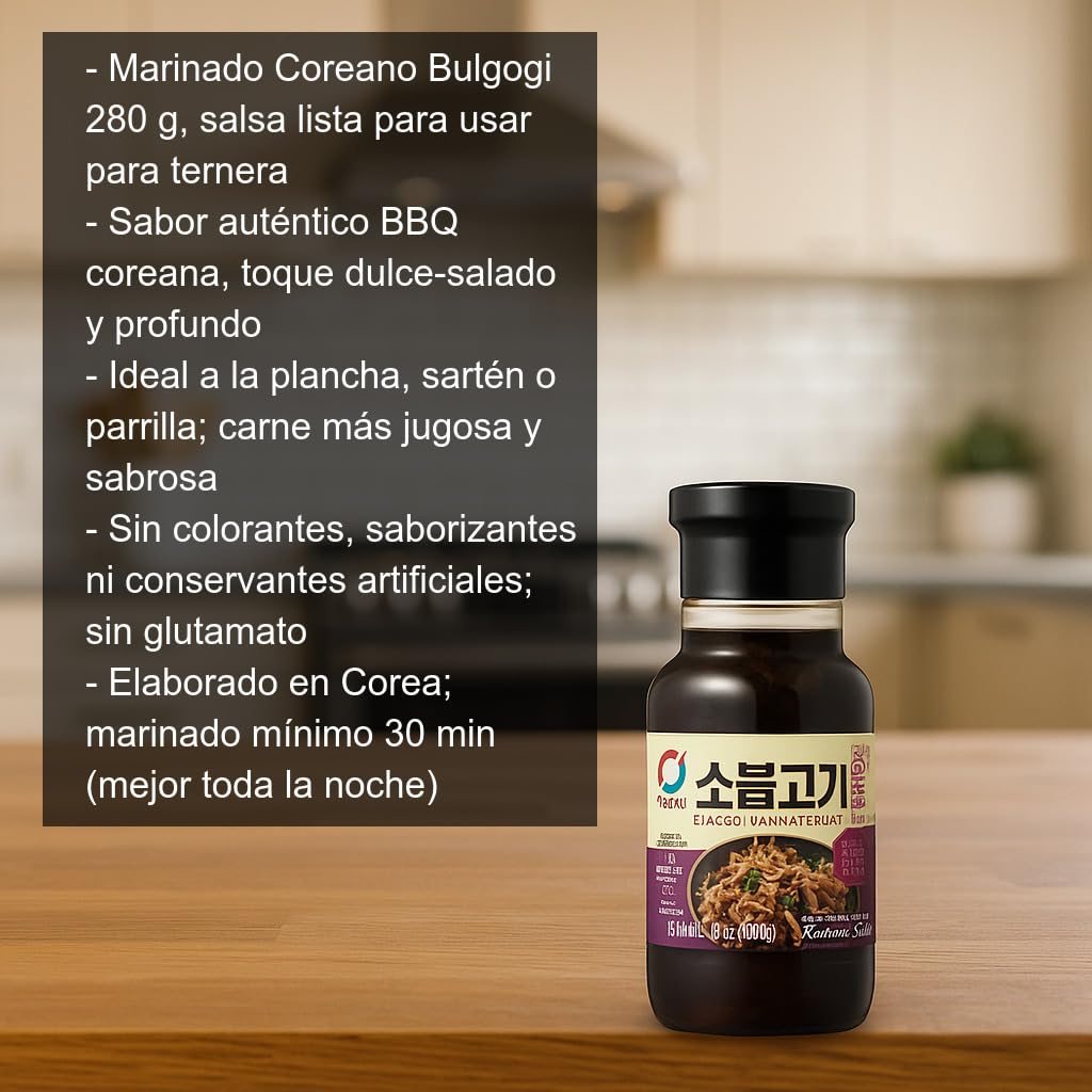 Bulgogi Marinado Coreano 280 g Salsa barbacoa coreana Adobo dulce-salado sin glutamato