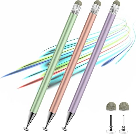 Stylus Pen for Touchscreen,3pcs 2in1 High Precision Sensitivity Stylus, Suitable for iPhone/ipad/Android Stylus for ipad,Compatible with Touch(Green/Purple/Rose Gold + 4Tips)