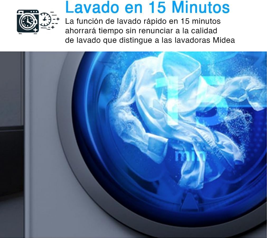 Midea Lavadora Carga Frontal 6kg de 1000 rpm y panel digital - Lavadoras con 15 Programas + Diseño Superior Ultra Slim - Maquina de Lavado de Libre Instalación - Lavado Rápido y Modo Eco