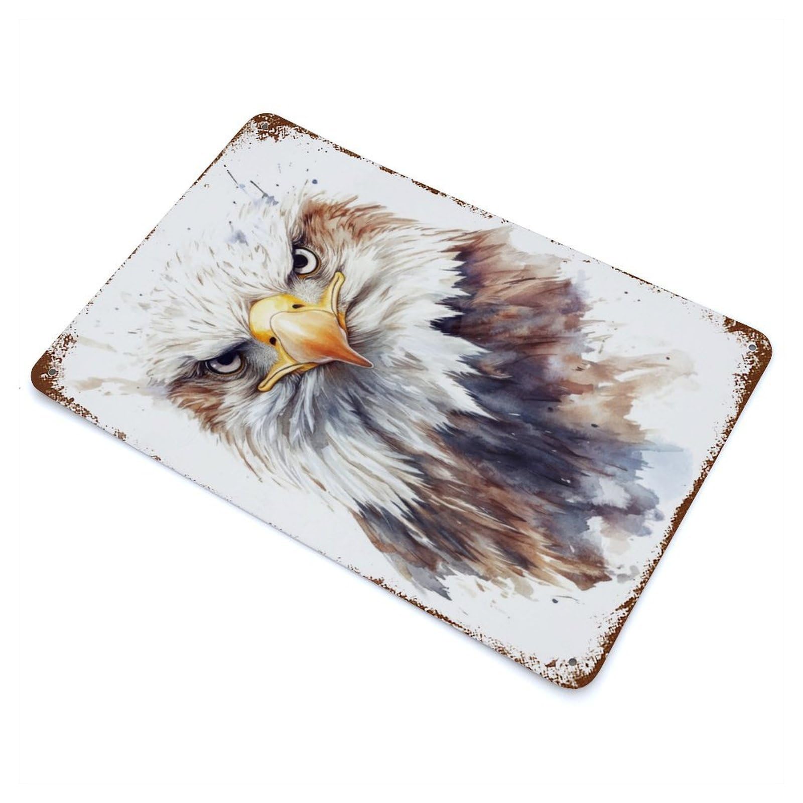 Watercolor Bald Eagle Portrait Vintage Rust Metal Sign 11.8"x7.9", Farmhouse Wall Decor for Garage, Pub Or Kitchen