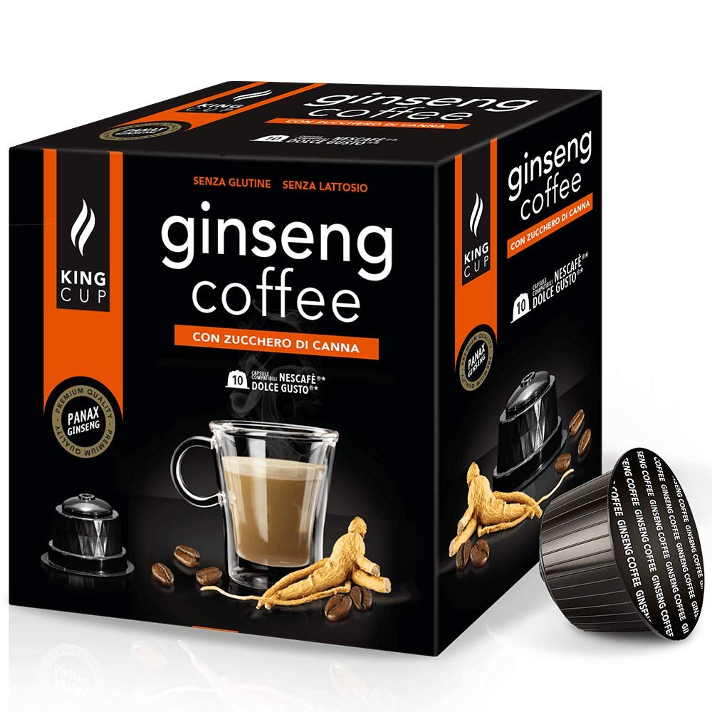 King Cup - 1 Confezione da 10 Capsule di Ginseng con Zucchero di Canna, 10 Capsule 100% Compatibili con Sistema Nescafè Dolce Gusto di Bevanda al Gusto di Ginseng, Senza Glutine e Senza Lattosio
