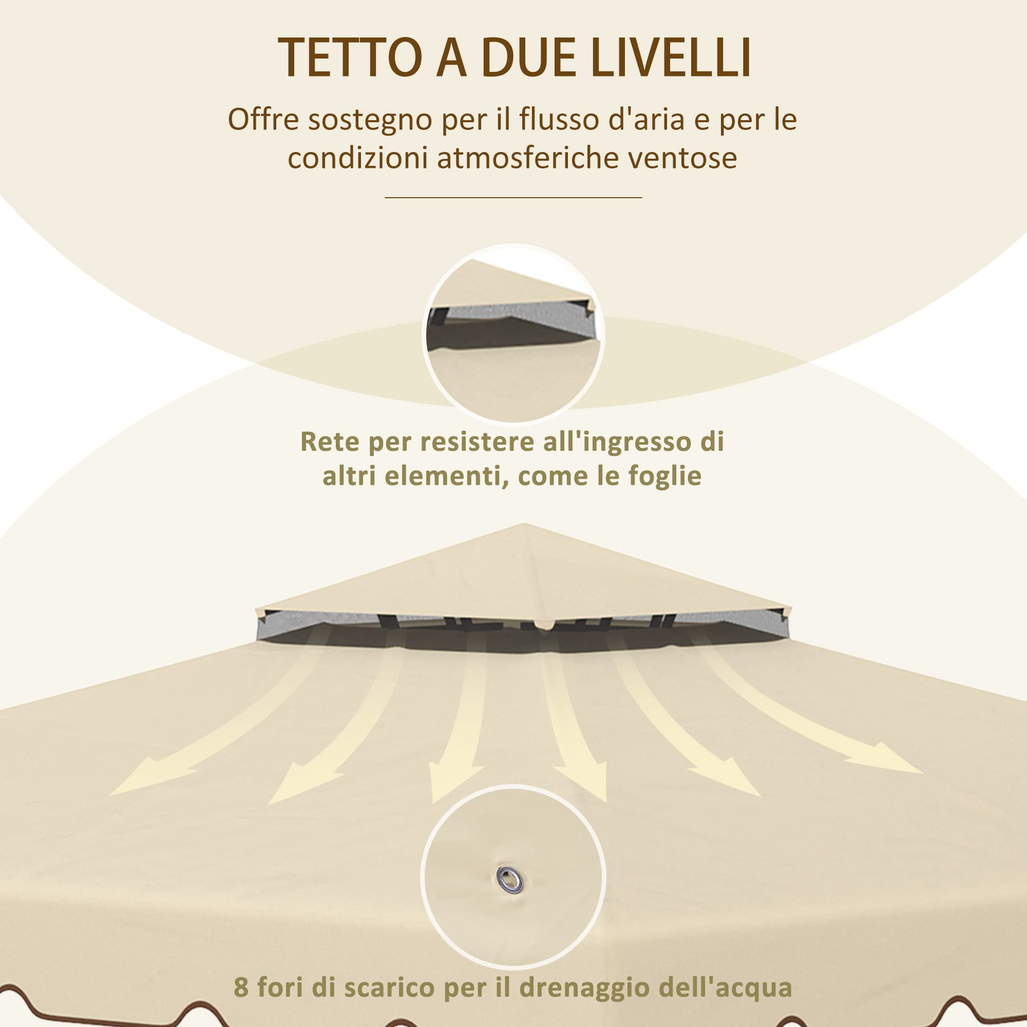 Outsunny Tetto di Ricambio per Gazebo 3x3 m 2 Livelli, Resistente all'Acqua in Poliestere 170g/m², Copertura Beige