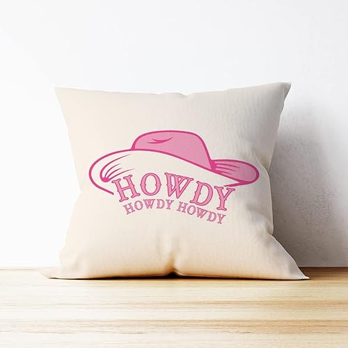 Miniatura 2 de Funda de almohada de vaquera rosa occidental con sombrero de vaquero Howdy Howdy para adolescentes, adolescentes, niñas, mujeres, regalos, 18 x 18