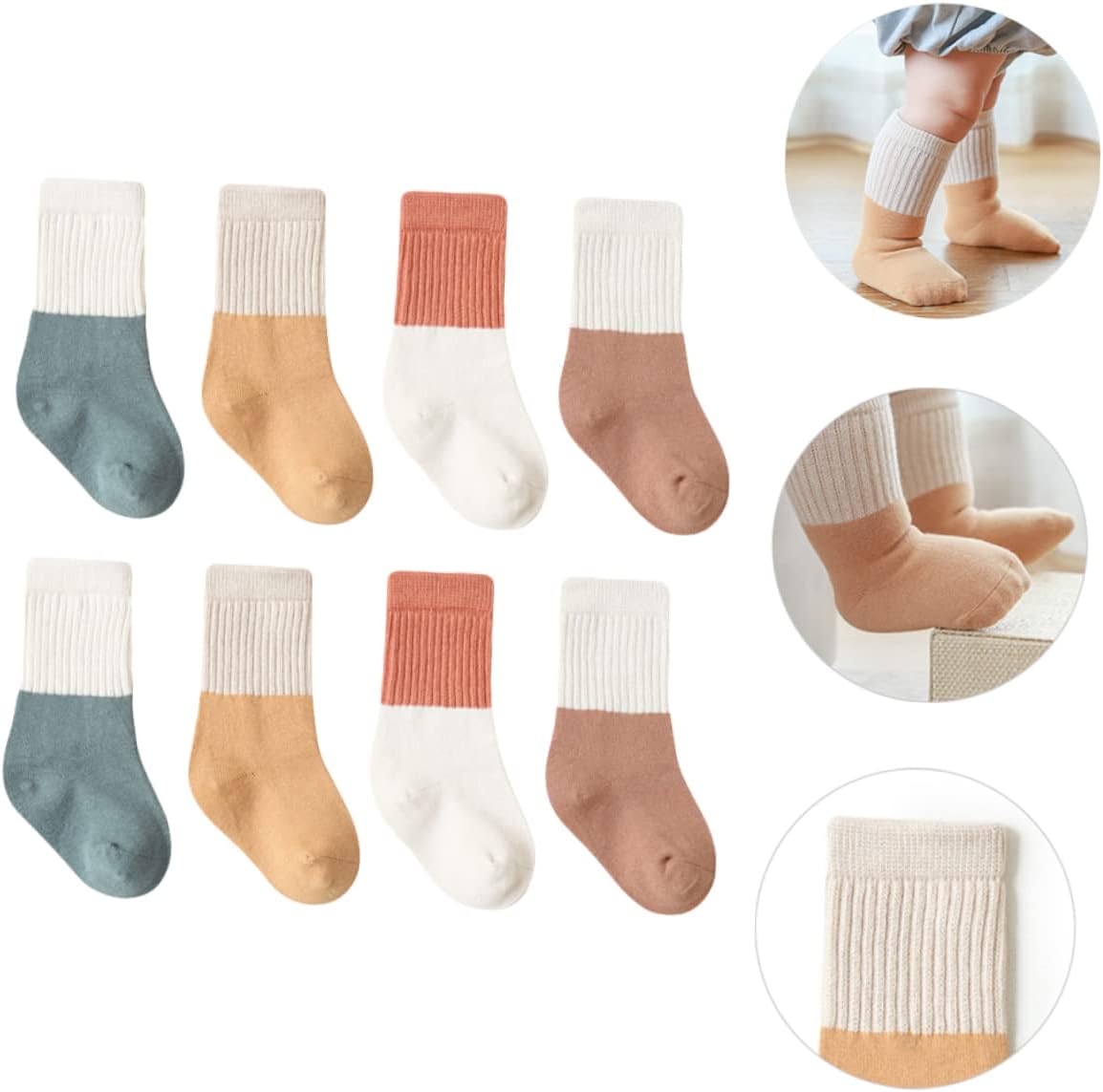4pairs Comfortable Combed Cotton Socks Autumn Mid-tube Unisex Design for Newborns and Toddlers Years Seamless Breathable Warmth