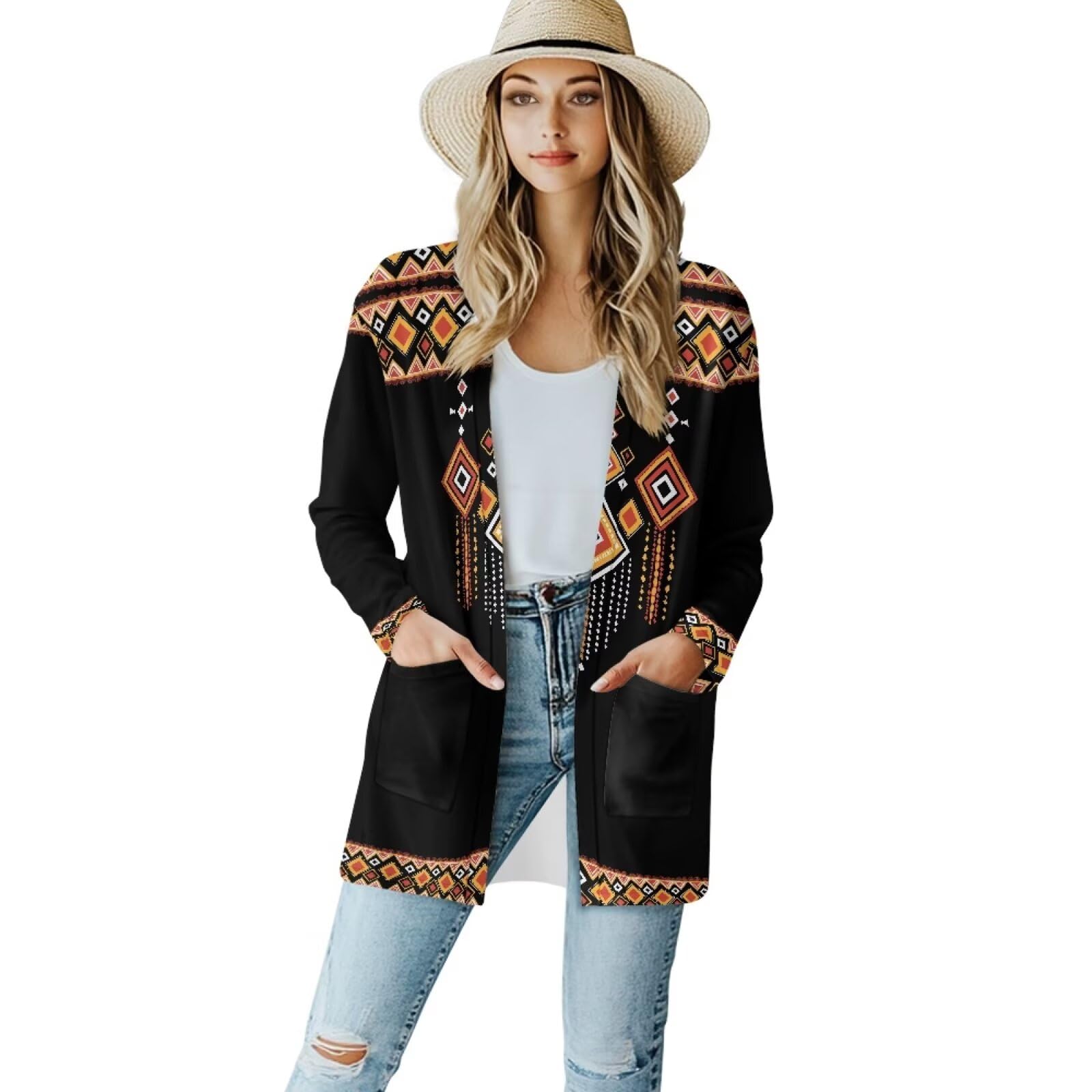 Tribal Cardigan for Women Open Front Jackets with Pockets Soft Lightweight Cardigan Sweater