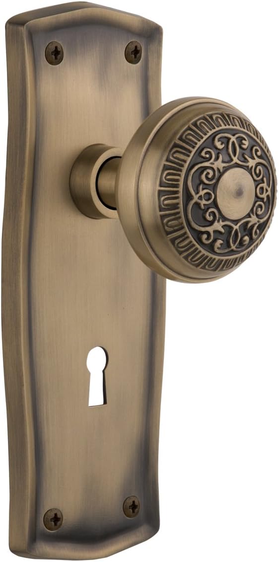 Nostalgic Warehouse Prairie Plate with Keyhole Egg & Dart Knob, Privacy - 2.75", Antique Brass