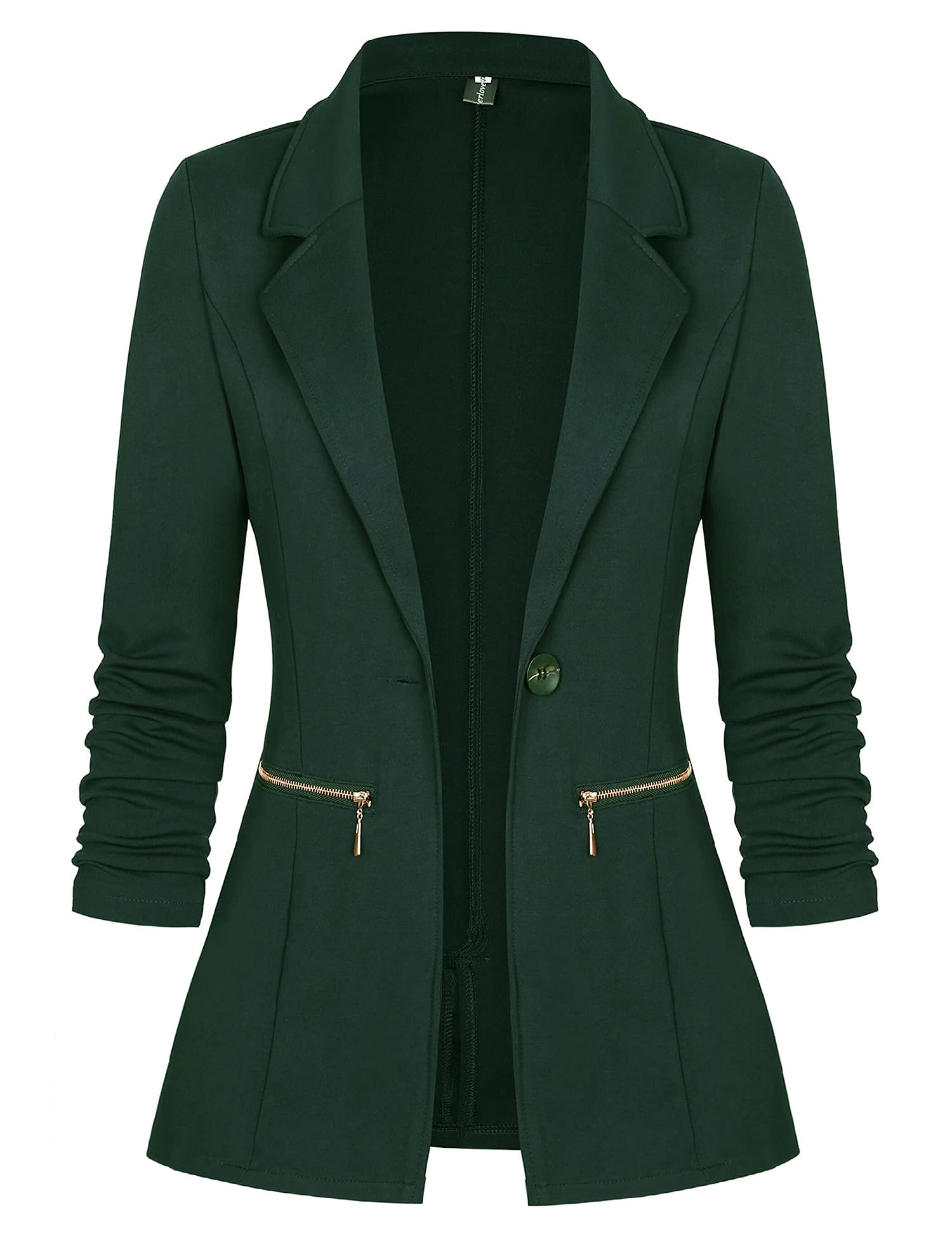 Genhoo Women's Long Sleeve Blazer Open Front Cardigan Jacket Work Office Blazer with Zipper Pockets S-3XL