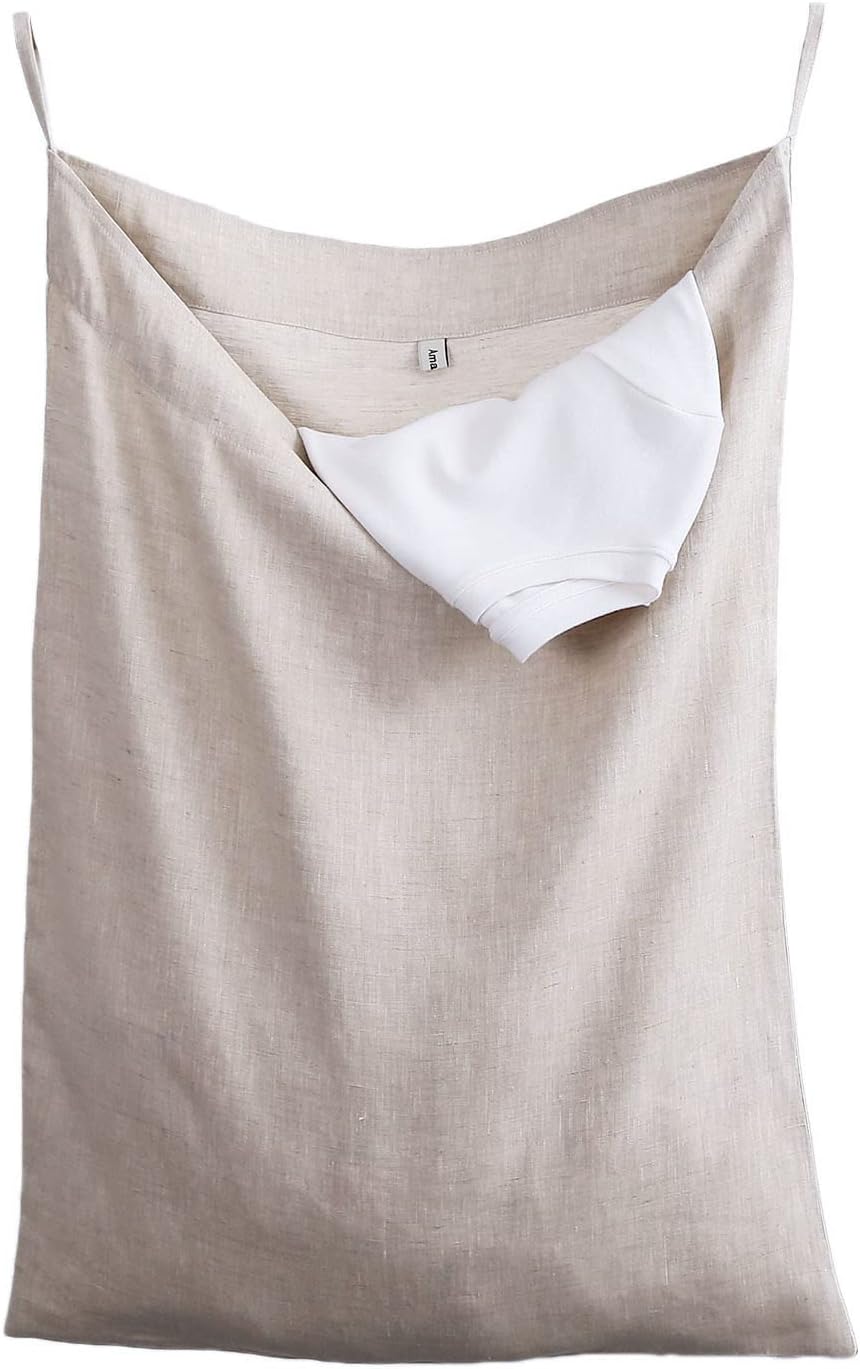 Amazhiyu Pure Linen Over The Door Laundry Hanging Hamper Bag for Holding Dirty Clothes and Saving Space Flax