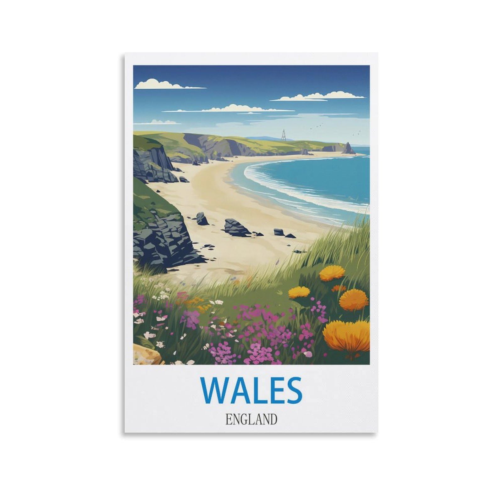 Fzyuen Unframe-Style Wales England Vintage Travel Poster 08X12inch(20X30cm) Canvas Wall Art Prints For Wall Decor Room Decor Bedroom Decor