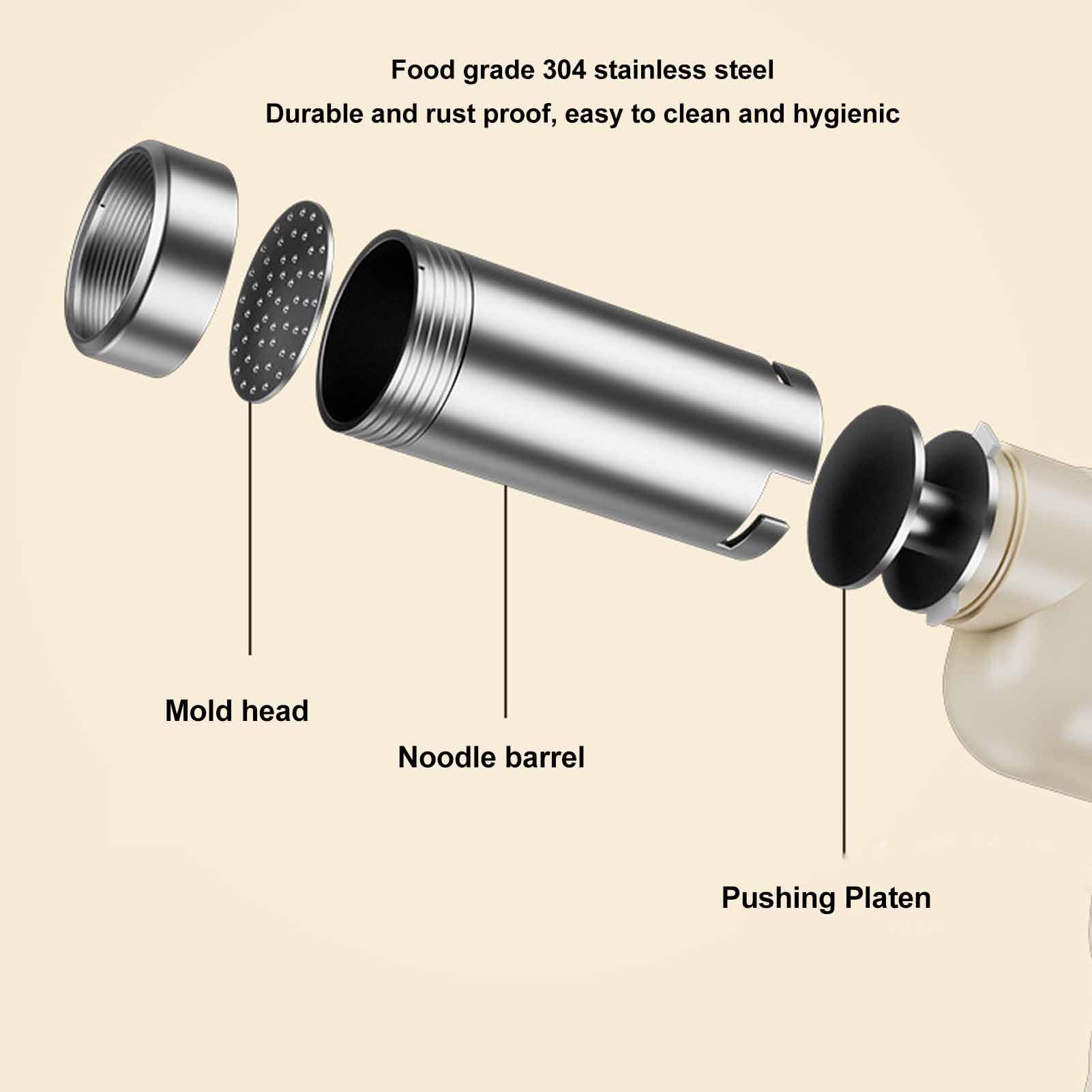 Generic Máquina Eléctrica para Hacer Pasta, Portátil, Recargable, para Fideos Caseros, Perfecta para Familias con Molde de Acero Inoxidable (WHITE)