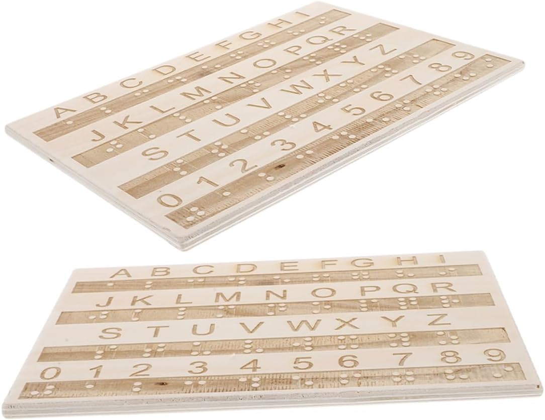 2pcs Wooden Braille Letter Board with Raised Dots for Visually Impaired Learning Tools Portable and Durable Braille Teaching Aid for Beginners