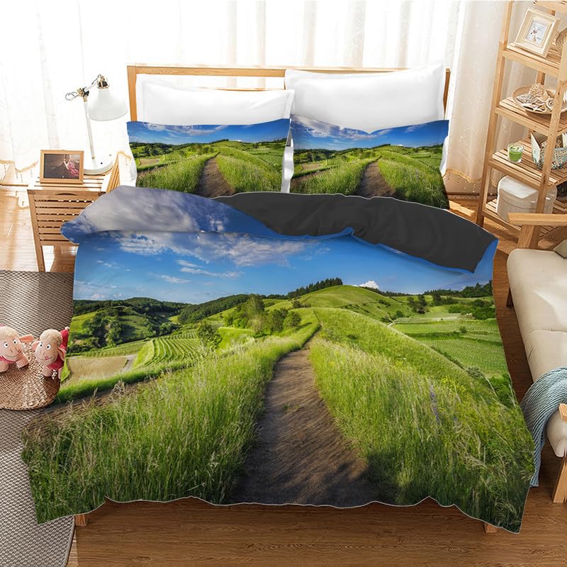 Housse de couette 90x190 paysage verdoyant en microfibres pour lit enfant