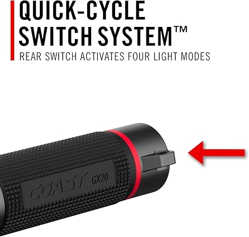 Miniatura 7 de Coast GX20 - Linterna LED alcalina impermeable de doble potencia de 1200 lúmenes con enfoque giratorio, tapa antivuelco y mango texturizado,