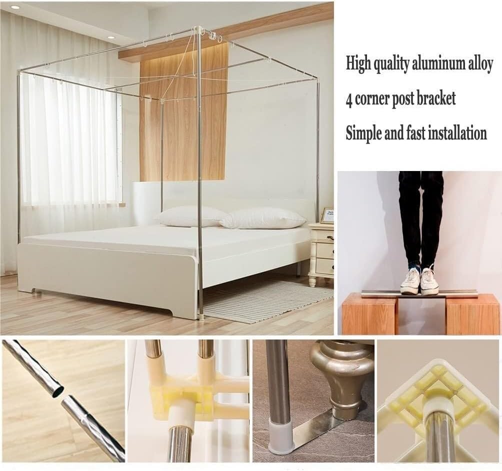 Luxury Bed Curtain Canopy, Double/Queen/King Size Princess Bedroom, Dustproof Blackout Bed Drapes with Metal Bracket, Easy Installation(180X200cm/71X79inch)