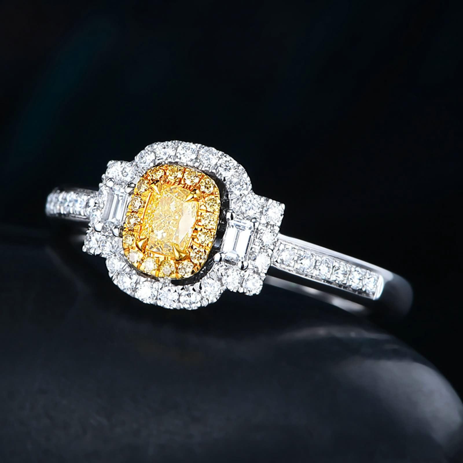Uomo Anello Fedina Oro Bianco 9K / 14K / 18K 750, Rettangolo con Diamante da 0,17ct, Anello Fidanzamento Giallo Argento Uomo
