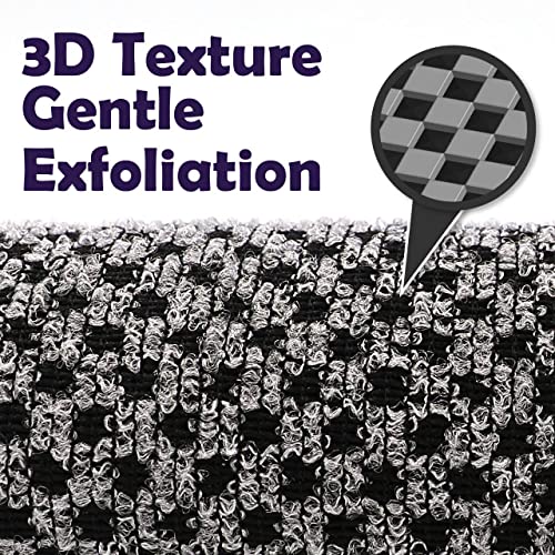 Myhomebody Extra Long Exfoliating Washcloth | Exfoliating Body Scrubber | Exfoliating Towel, Japanese Washcloth | 3D Texture Obsidian And Raisin Dots, Set Of 2 With Silicone Facial Brush #TOP2