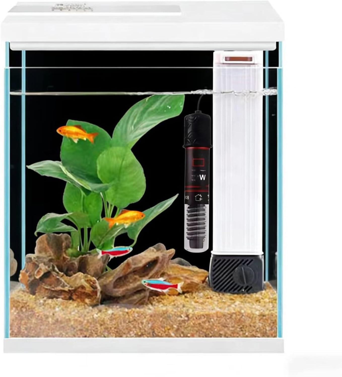 2 Gallon Glass Betta Fish Tank with Heater Filter and Light, Self-Cleaning Small Aquarium Starter Kits