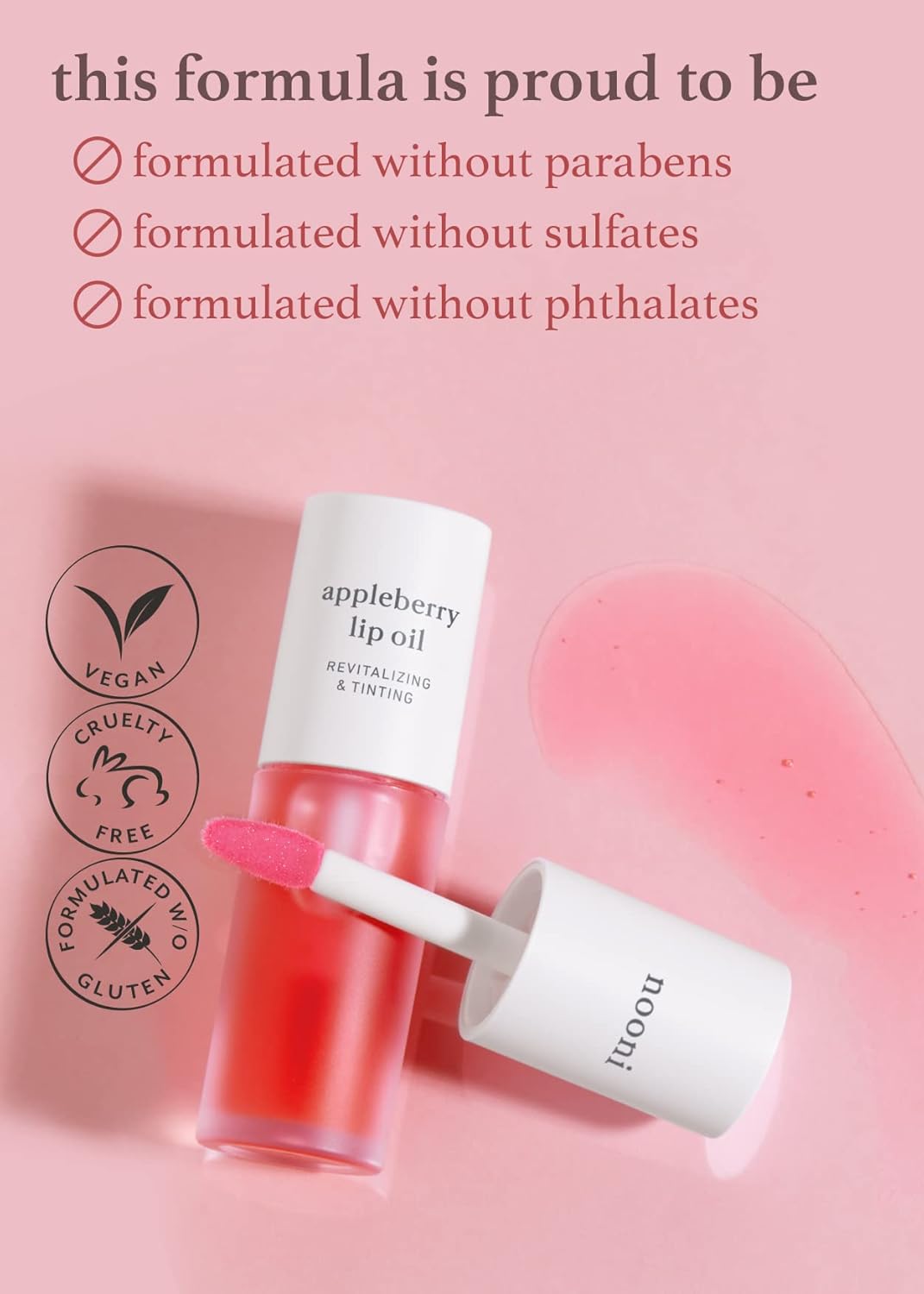 Nooni Korean Lip Oil - Appleberry | Moisturizing, Revitalizing, and Tinting for Dry Lips with Raspberry Fruit Extract, 0.12 Fl Oz : Beauty & Personal Care