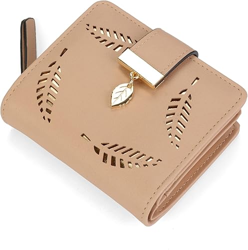 VODIU Monedero corto de cuero para mujer, tamaño mediano, con hoja plegable, tarjetero, monedero pequeño, hebilla y cierre de embrague