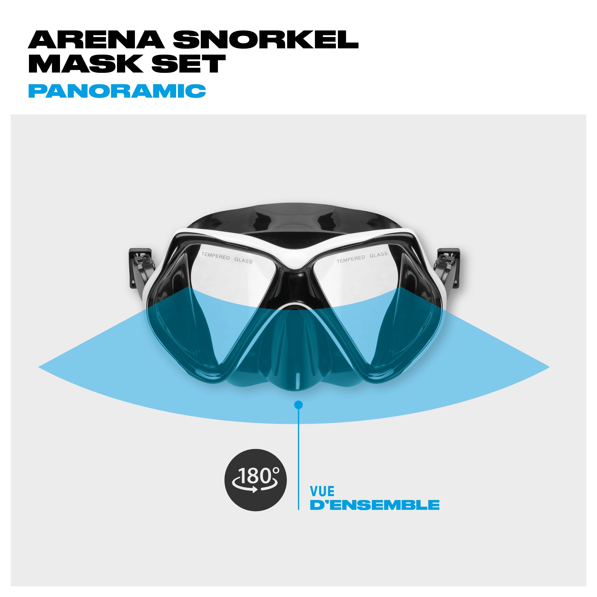 Arena Ensemble Masque Panoramique et Tuba Adulte, Masque de Plongée Unisexe, Masque Panoramique avec Vision Large, Tuba de Plongée avec Technologie Anti-Fuite, Silicone Hypoallergenique