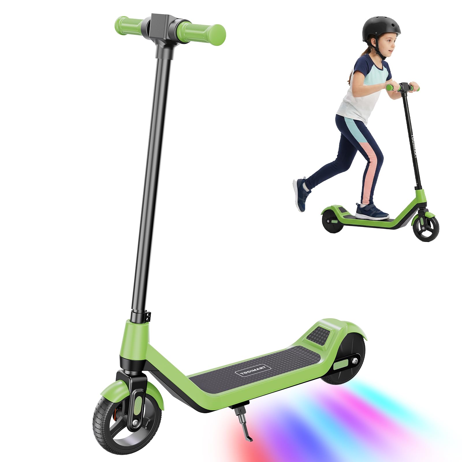 TODIMART T1 Monopattino Elettrico Bambini 6-12 Anni, 3 Velocità 6/10/16 KM/H, Freno Elettronico, Display a LED, Luci LED Colorate, E Scooter per Bambini e Bambine