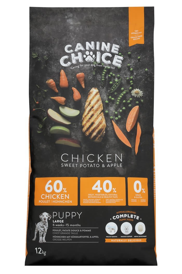 Canine Choice Super Premium Large Breed Puppy Dry Dog Food – Chicken 12kg | 60% Fresh Chicken, Grain-Free Kibble with Sweet Potato & Apple | High Protein Growth Support for Bones & Joints