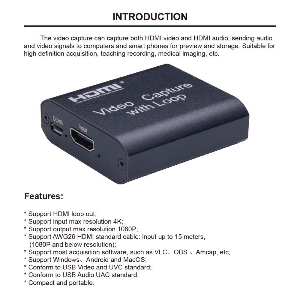/G Carte de Capture vidéo USB Haute définition 4K HDM I 1080P avec Boucle