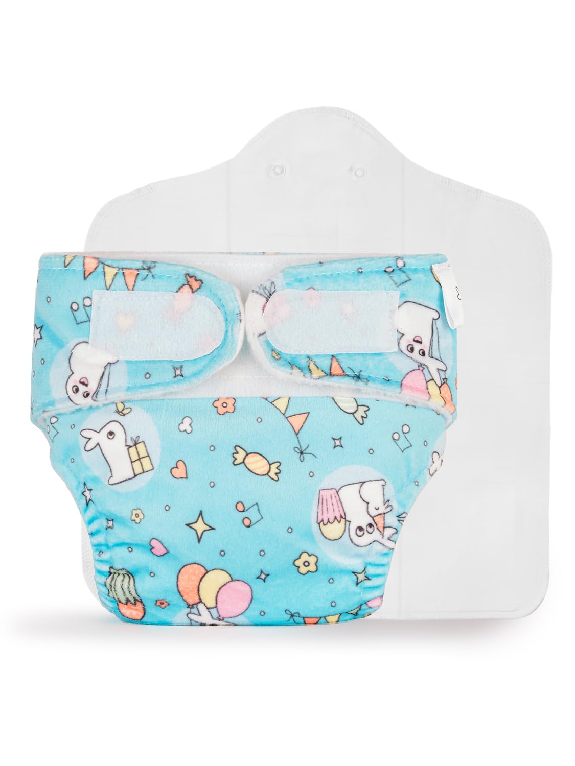 SuperBottoms Newborn UNO- Washable & Reusable waterproof Adjustable cloth diaper for babies-Pack of 1 diaper with Prefold style Pad (Hunny Bunny)
