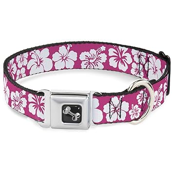 Buckle-Down Hibiscus Neon Pink/White Dog Collar Bone, Small/9-15