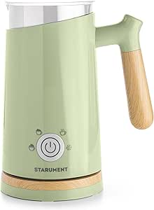 Starument Electric Milk Frother and Steamer - Automatic Foamer &amp; Heater for Coffee, Latte, Cappuccino, Other Creamy Drinks - 4 Settings Cold Foam, Airy, Dense Warm, Green, 8x4x5 inches