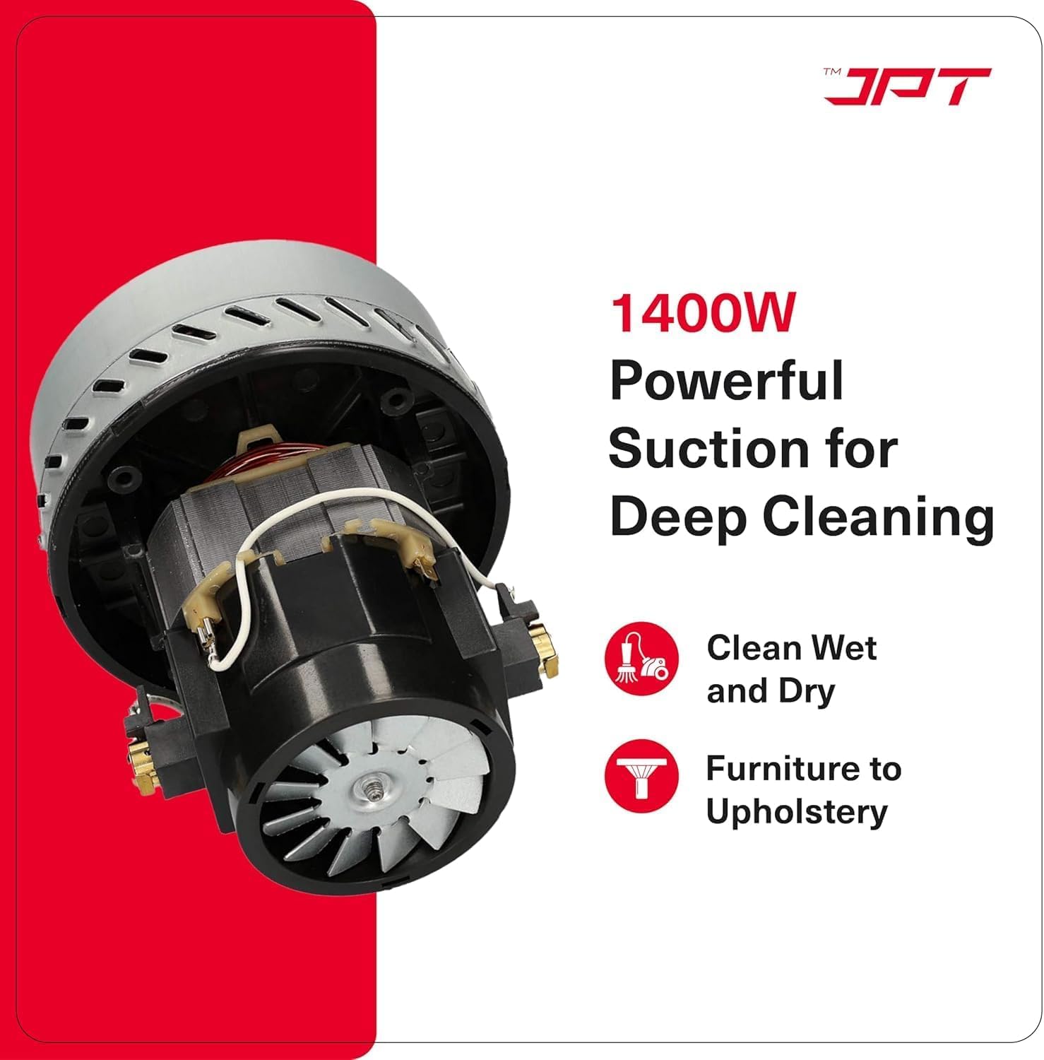 JPT Pro Series 15L Carpet Vacuum Cleaner | 1400W Motor | 17kPa Suction | 15L Tank & 4.5L Soap Tank | Wet & Dry Cleaning | Deep Cleans Carpet, Sofa, Curtains, Mattress, Floors