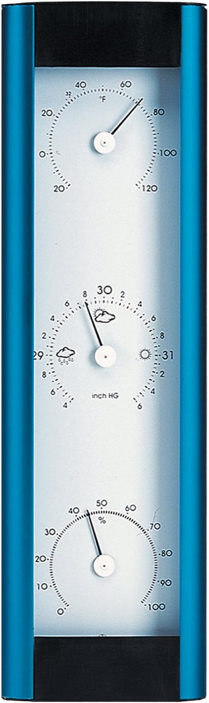 Weather Station Analog Barometer, Thermometer, Hygrometer to Measure Humidity Aluminum Medium Electric Blue 13 in