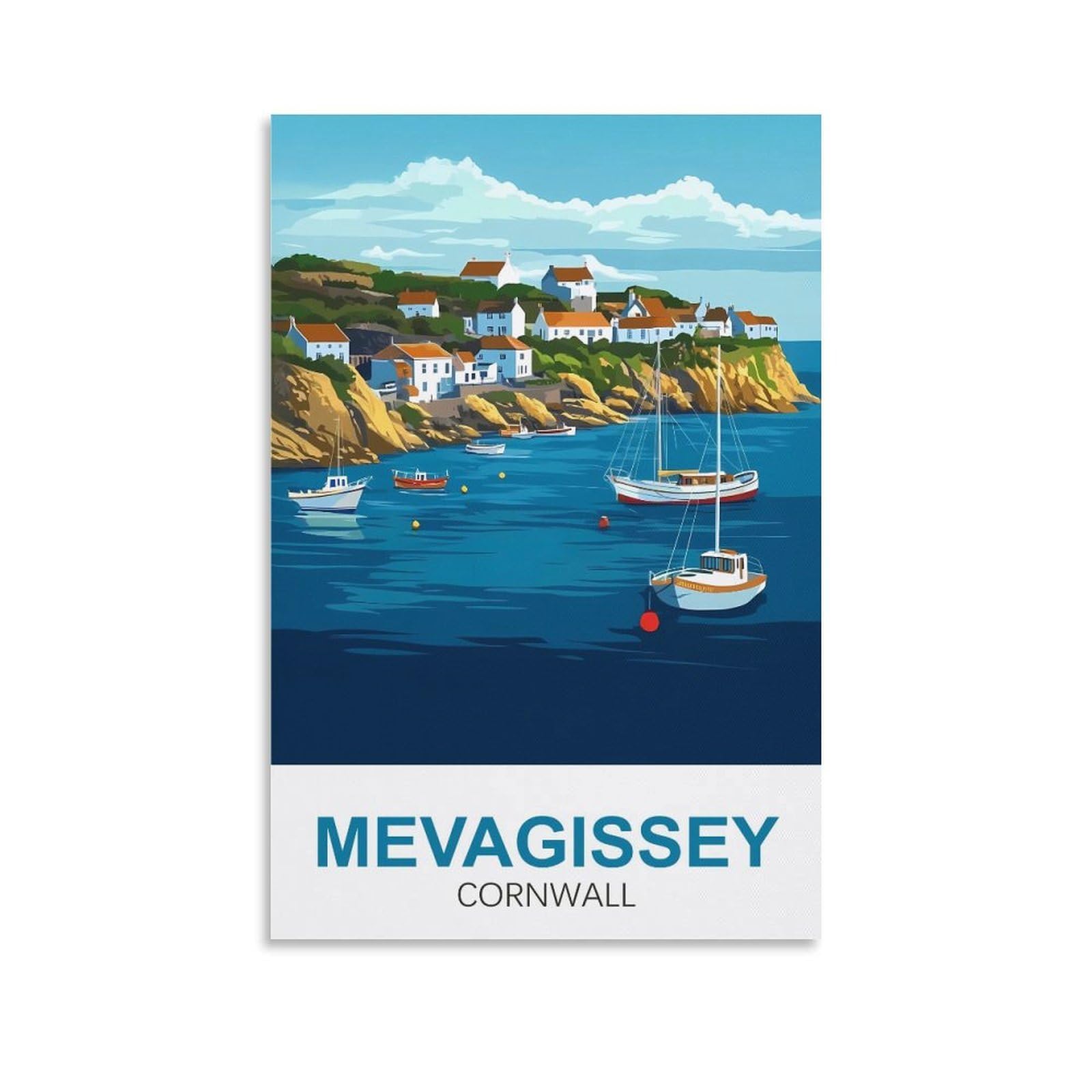 Clfmhnas Unframe-Style Mevagissey Cornwall Vintage Travel Poster 08X12inch(20X30cm) Canvas Wall Art Prints