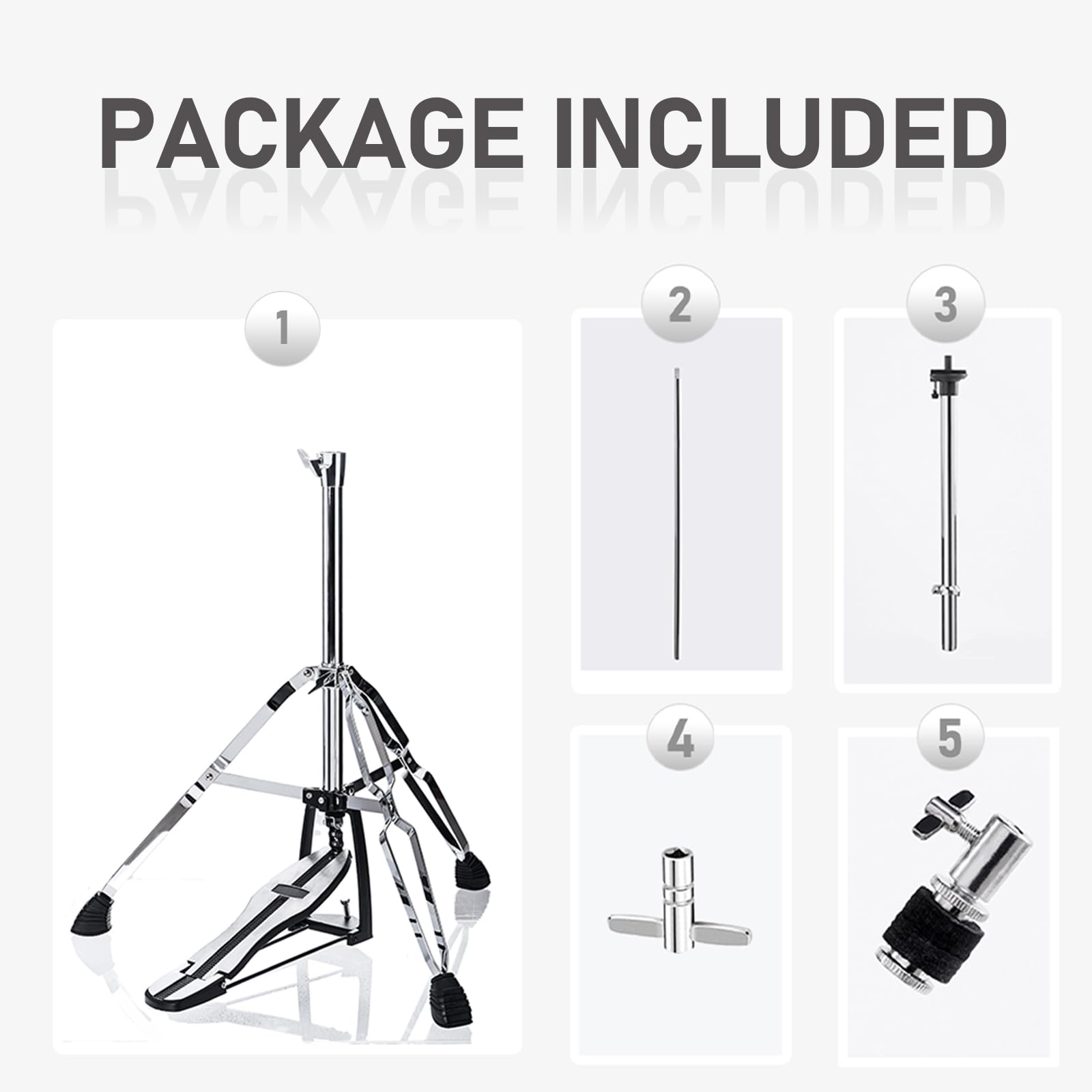 Support de charleston, support de hi-hat, Trépied charleston, réglable en hauteur de 23,6" à 39,3", double embase avec pieds en caoutchouc élargis et antidérapants (V-CC-SZ08)