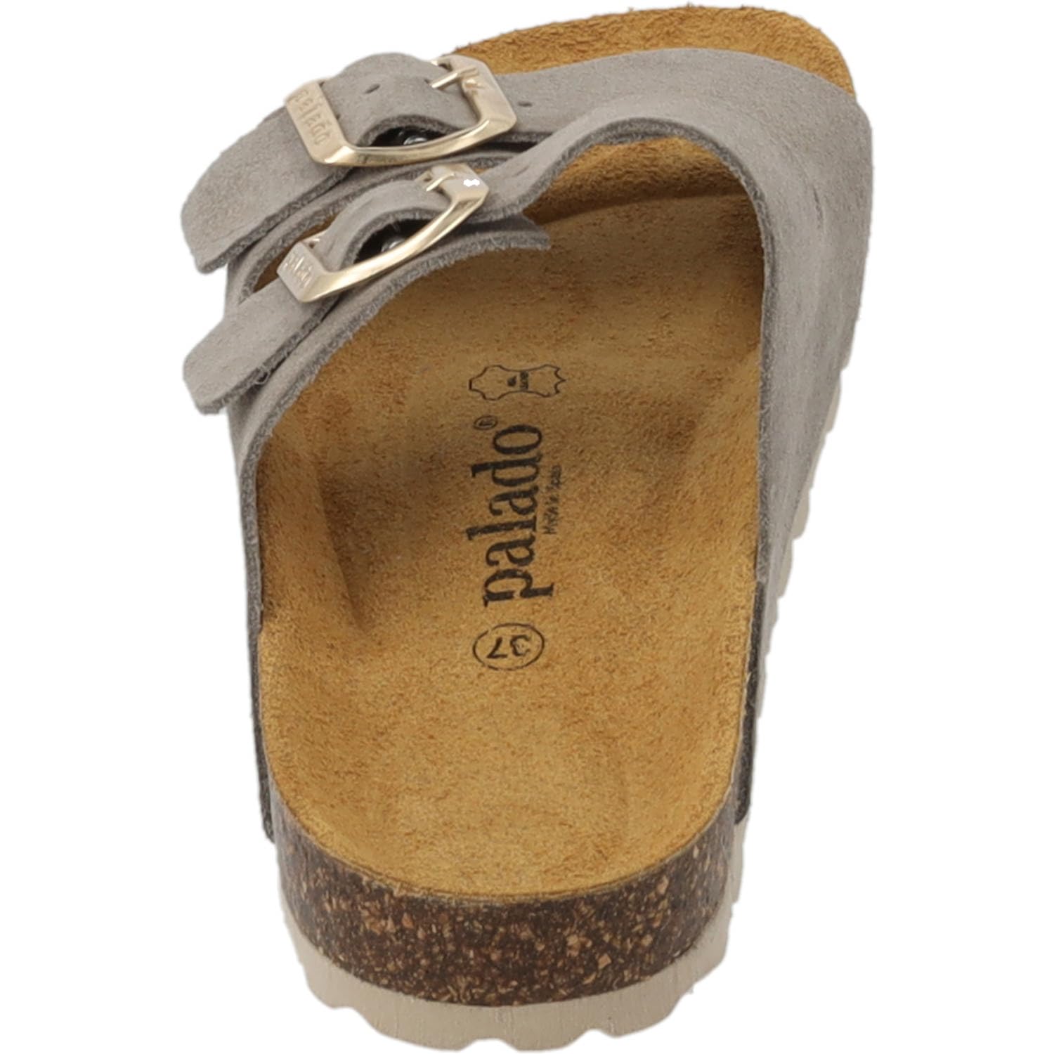 Palado Pantoletten Damen Korfu Suede Premium Leather - bequeme Sandalen Made in Spain - Hausschuhe mit Kork-Fußbett - modische Sommerschuhe