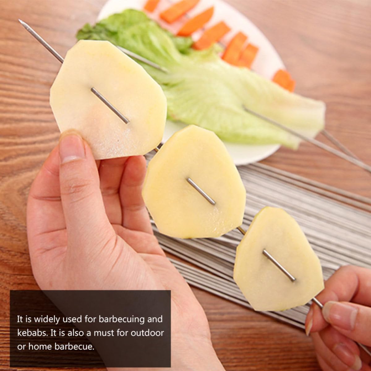 TOYANDONA 100 Pezzi Spiedini in Acciaio Inossidabile 304 per Barbecue, Bastoncini Riutilizzabili Resistenti alle Alte Temperature, Attrezzi per Picnic All’aperto e Grigliate