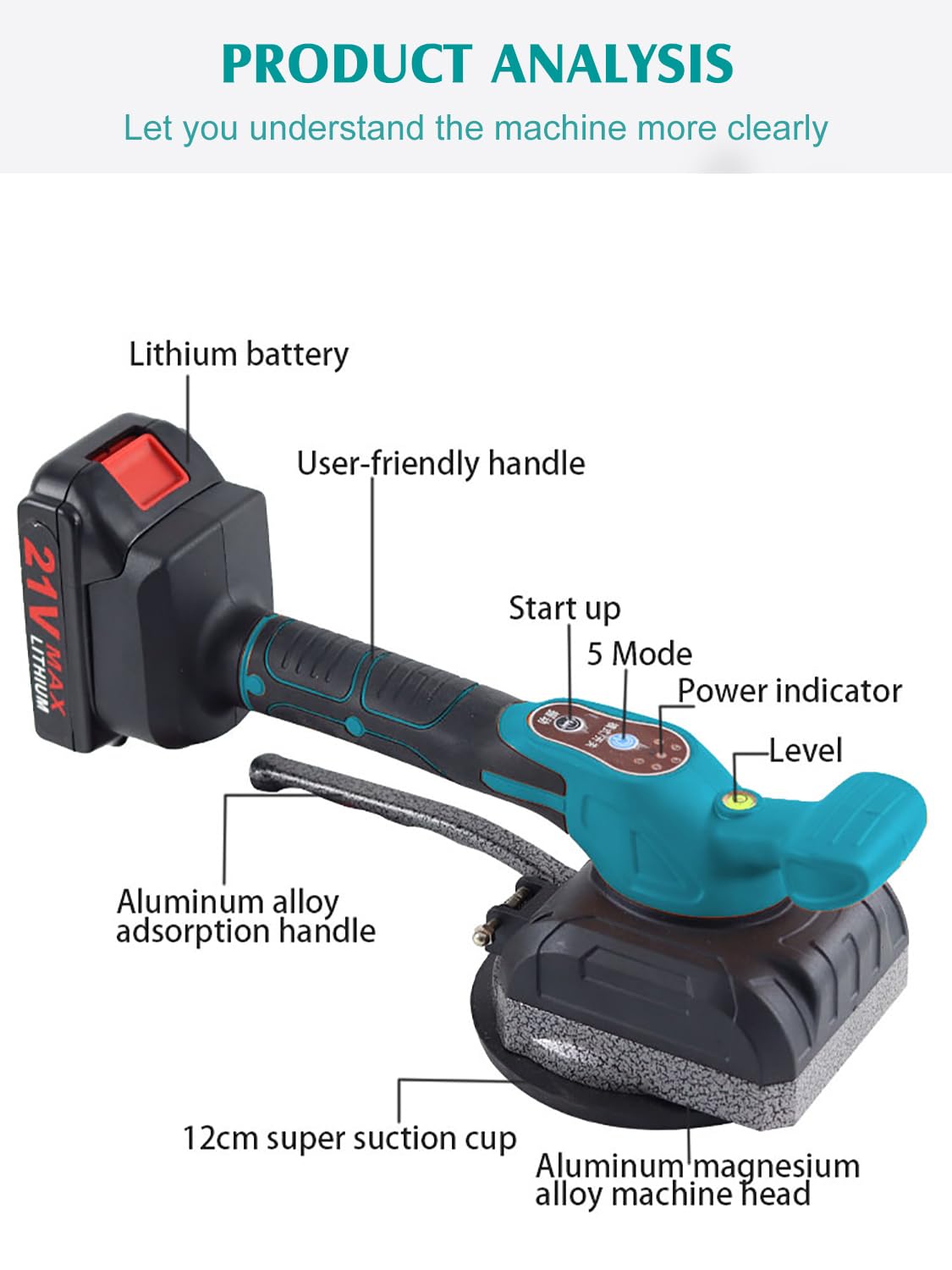 Akku Fliesenrüttler - Wiederaufladbare Fliesenleger Vibrationsgerät mit 16cm Saugnapf für Makita 21V, Professionelles Fliesenverlegemaschine Fliesenlegerwerkzeuge für 0,6-1.2m Fliesen(ohne Akkus)