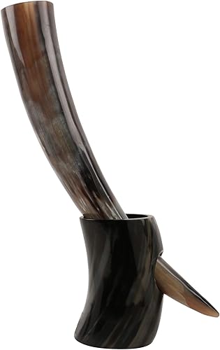 Cuerno real con soporte hecho a mano para cerveza vikinga Ale vaso de vino de malta 14 pulgadas cuerno natural