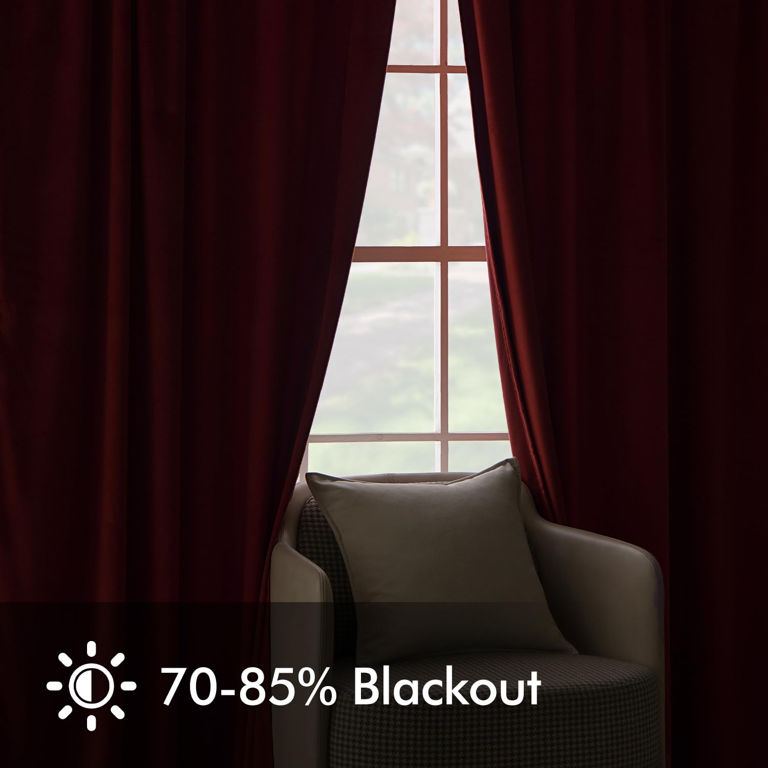 Woaboy Velvet Curtains 90 Drop Red Curtain for Living Room Thermal Blackout for Bedroom Luxury Eyelet Drapes Super Soft Window Treatment Insulated Soundproof & Room Darkening W 46 x L 90 2 Panels - Image 3