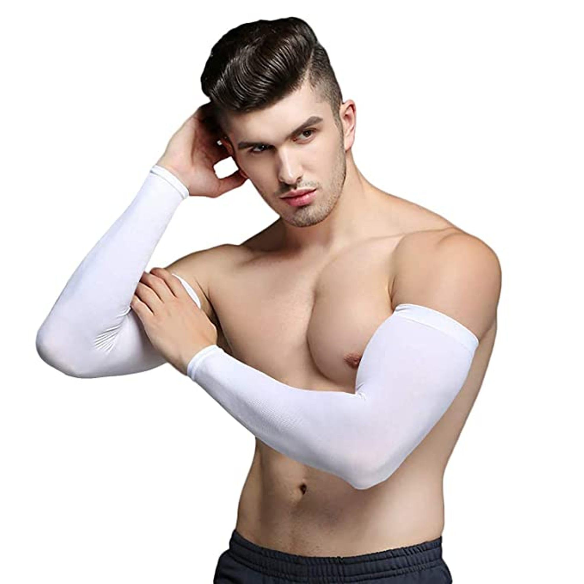 PENYAN Cotton UV Protection Arm Sleeves/Hand Socks - Fingerless, Sun Protection Gloves for Men and Women (White) Pack of 1