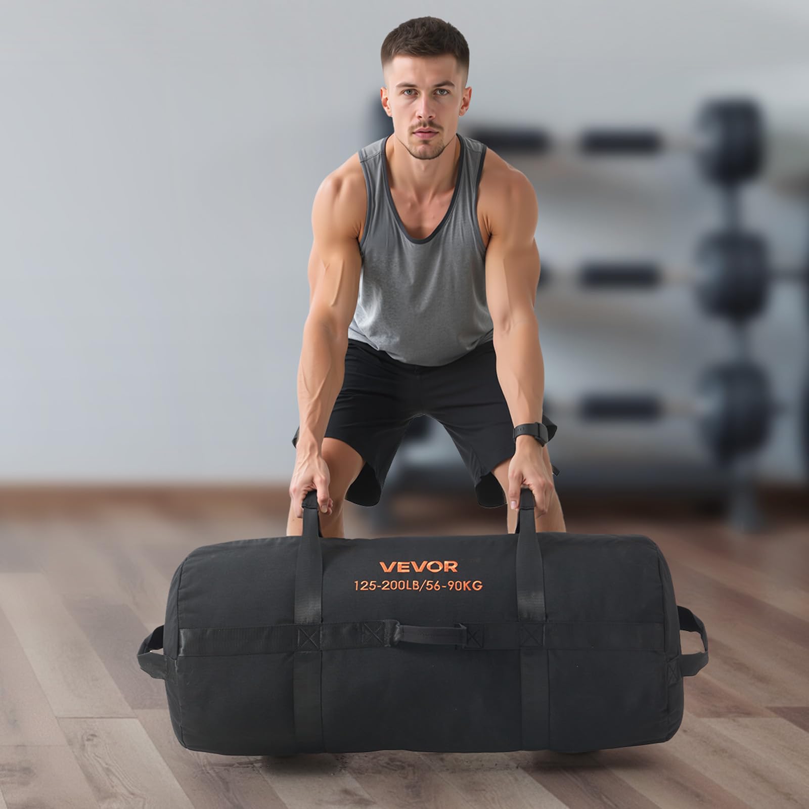 VEVOR Sac de Sable d'entraînement, Sac de Musculation Robuste avec poignées, Noir (Non rempli)