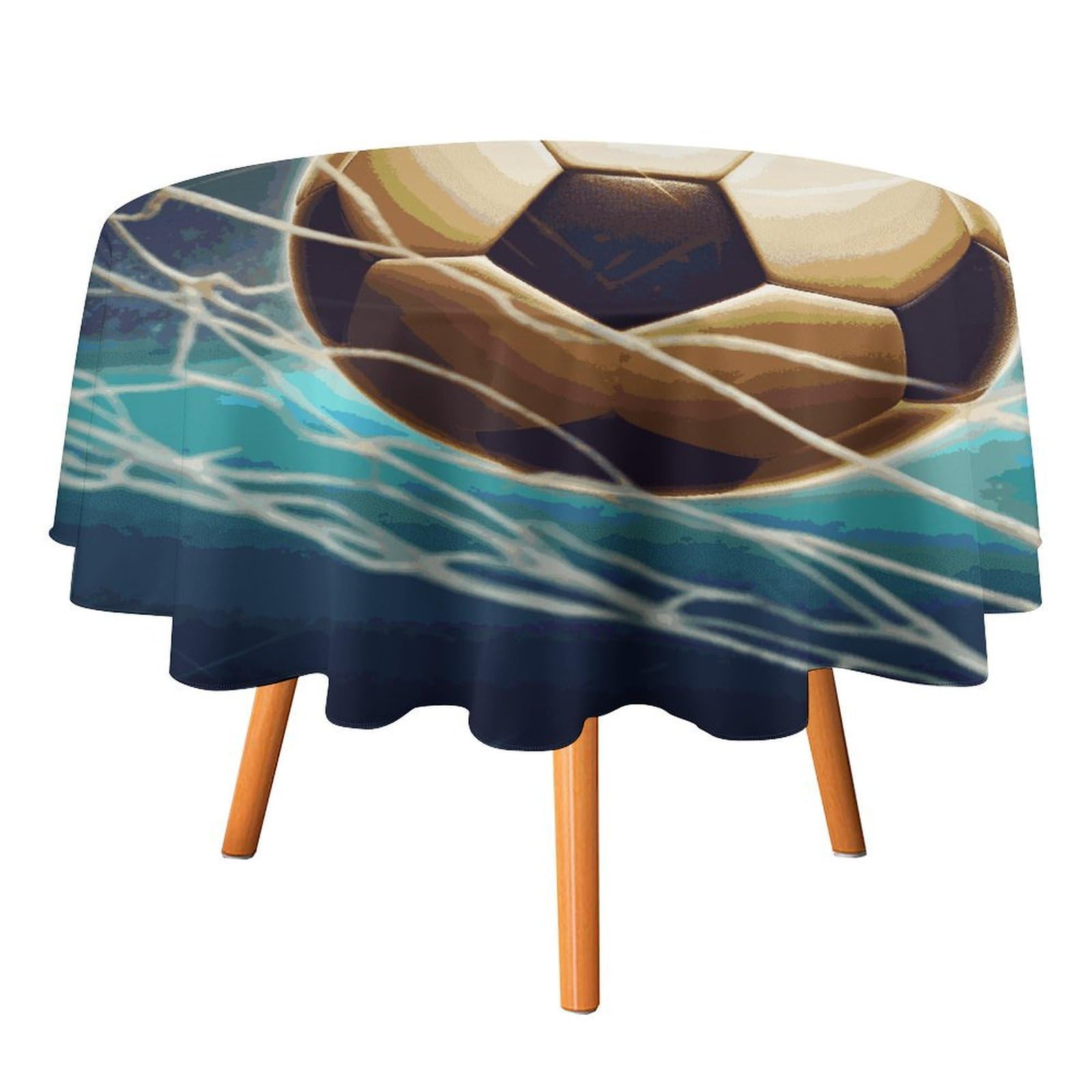 Fekiloot Style Goal Soccer Round Tablecloth - Heavy Duty And Washable,Polyester Decorative Fabric Table Cover,Tablecloths For Kitchen Dining, Wedding, Birthday Party70x70in