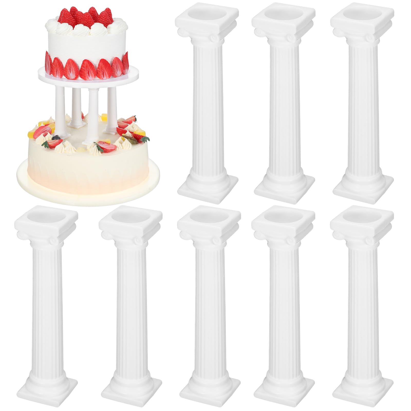 STOBOK 8 Pcs Roman Column Cake Pillars White Cake Tiered Stands Cake Supports Tabletop Dessert Display Stands Plastic Roman Pillar Statue Cake Stands