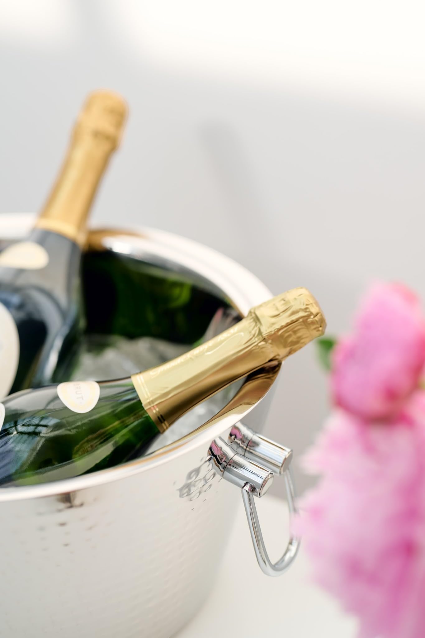 EDZARD Secchiello per champagne Ontario (Ø 38 cm, H 18 cm), acciaio inox a doppia parete, martellato, con manici, per 5 bottiglie – glacette grande, spumantiera, portabottiglie, ristorazione