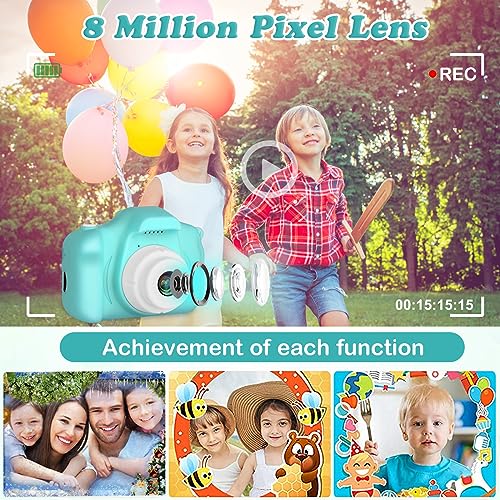 Image of Omeron (2 Years Warranty) Kids HD Camera 13MP Dual Lens Photo Video Selfie Toy Camera with Filters, Games, Rechargeable Battery, Educational Gift for Boys & Girls Age 4-15 (Green)
