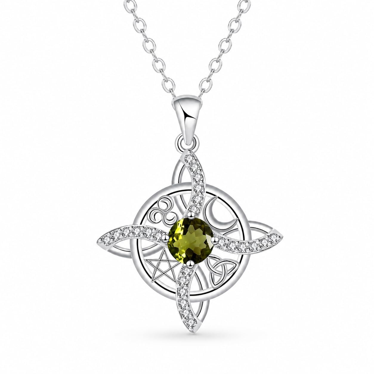 YANCHUN Witches Knot Necklace for Women Birthstone Pendant Protection Necklace Silver Tone Charm Everyday Party Outfit Accessory Gift for Her
