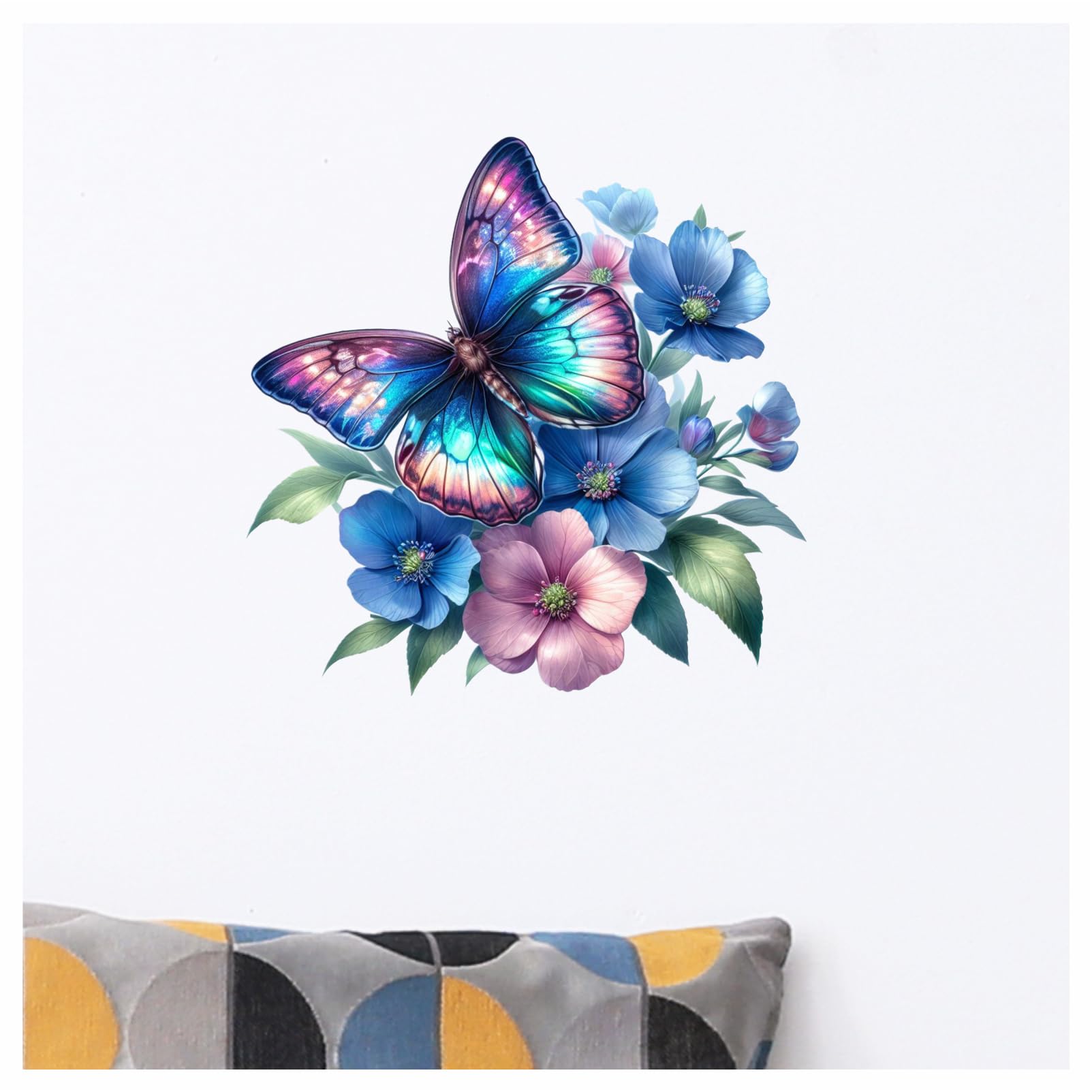 x4 Flower Vinyl Stickers Cover Marks Non Transparent Waterproof Floral Art Decals 1@ 20cm Tall Ideal for Toilets or car. 3@ 7cm Tall Ideal for Phone case Cups & Wine Glass (Butterfly neon Blue) - Image 4