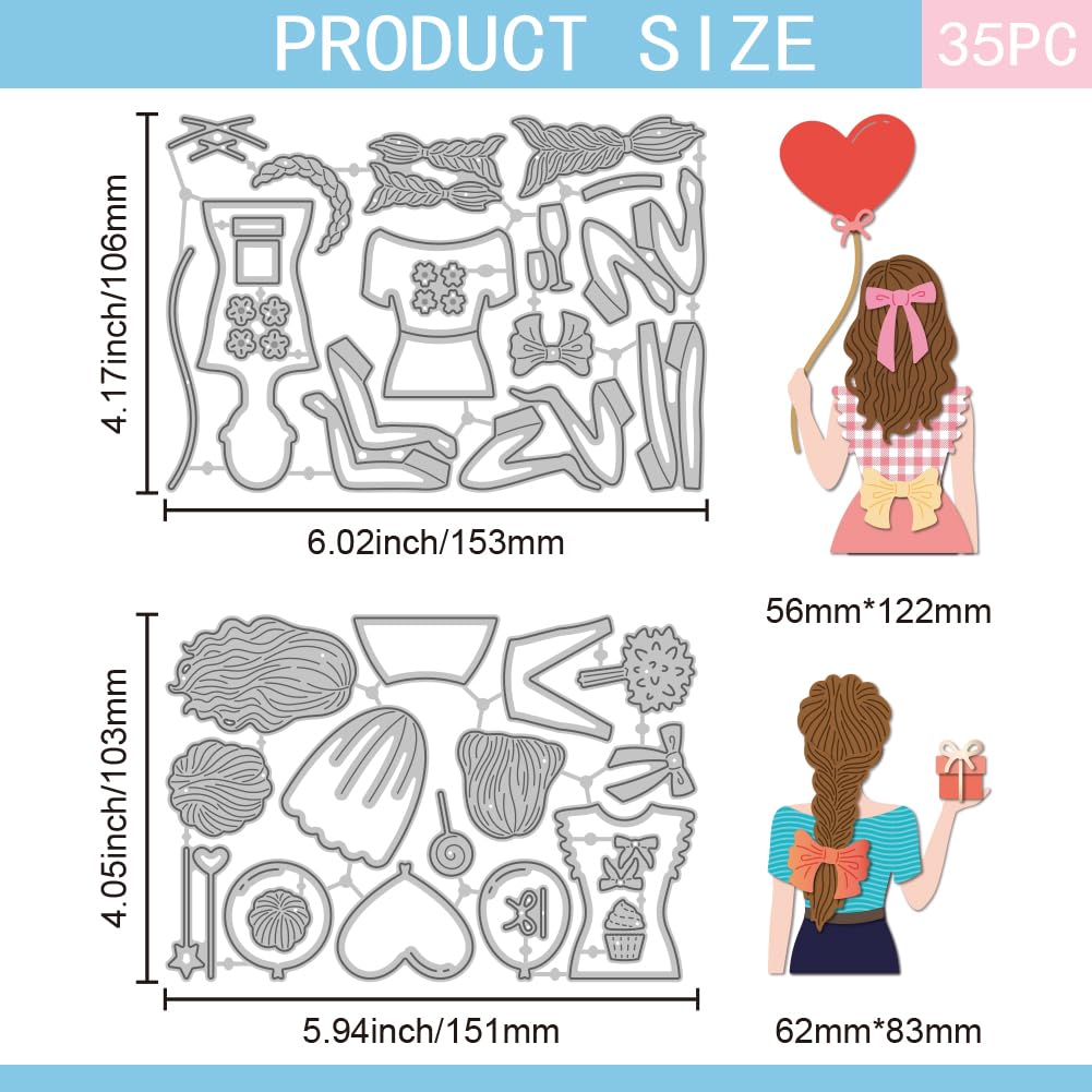 GLOBLELAND Lady Back Cutting Dies for DIY Scrapbooking Metal Women Clothes Cut Dies Bouquet Balloons Die Cuts for Card Making Embossing Photo Album Craft Decor - Image 2